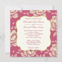 Ro och Cream Peony Toile - Fransk Land Decor Inbjudningar