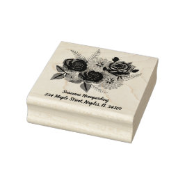 Ro och Dahlias Wooden Frimärke med Adress Stämpel
