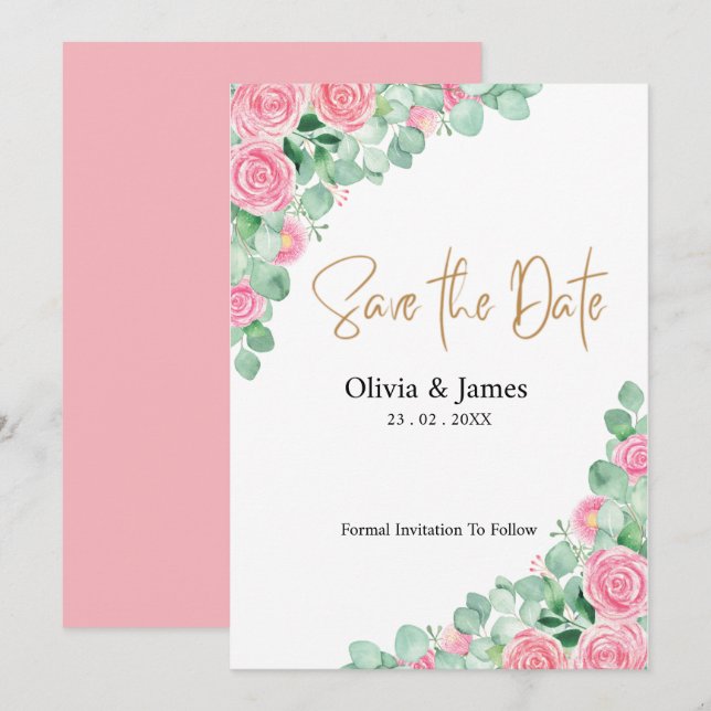 Ro och Eucalyptus Bröllop spara datum-kort (Fram/baksida)