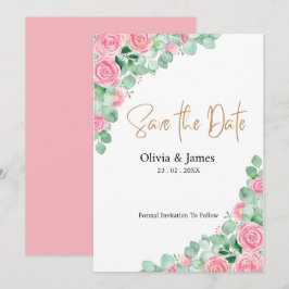 Ro och Eucalyptus Bröllop spara datum-kort