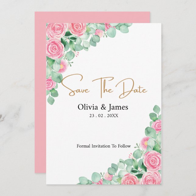 Ro och Eucalyptus Bröllop spara datum-kort (Fram/baksida)