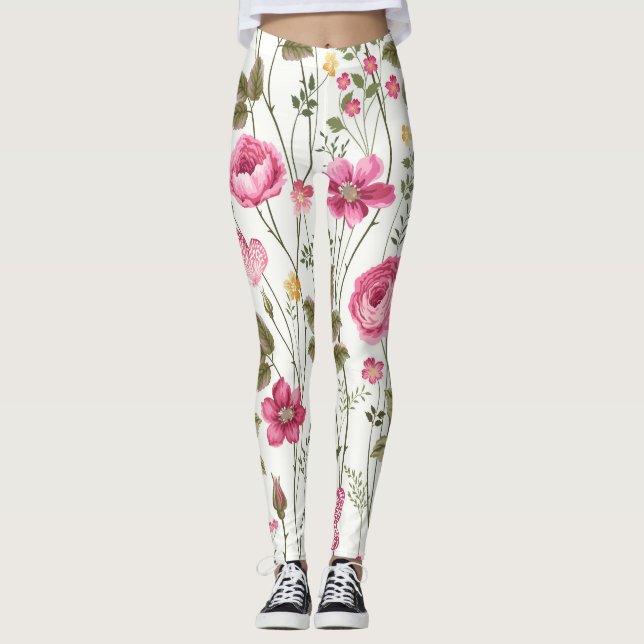 Ro och fjärilar: Blommigt, sömlös Leggings (Framsida)