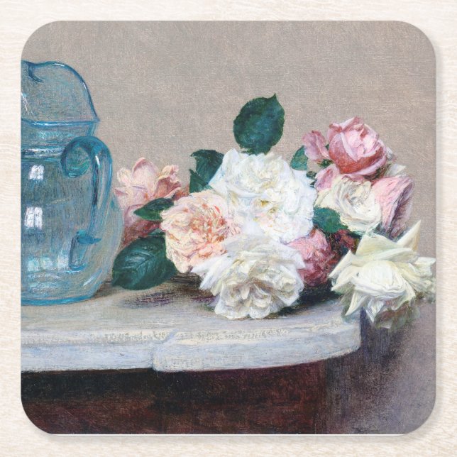 Ro och Glass Jug, Henri Fantin-Latour Underlägg Papper Kvadrat (Framsidan)