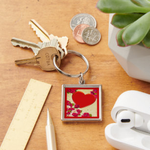 Ro och Heart Ram lägg till foto Fyrkantig Silverfärgad Nyckelring