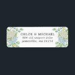 Ro och Hydrangea Blommigt Bröllop Returadress Returadress Etikett<br><div class="desc">Designat att samordna med inbjudan till Ro och Hydrangea,  har den här returadressetiketten elfenben rosor och vita och blå vattenblommor.</div>