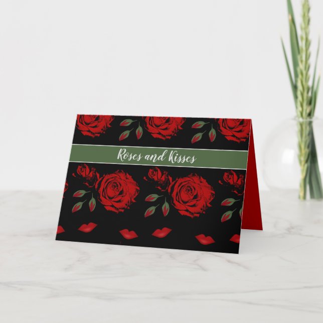 Ro och Kisses Elegant Röd ros Valentine Card Kort (Framsida)