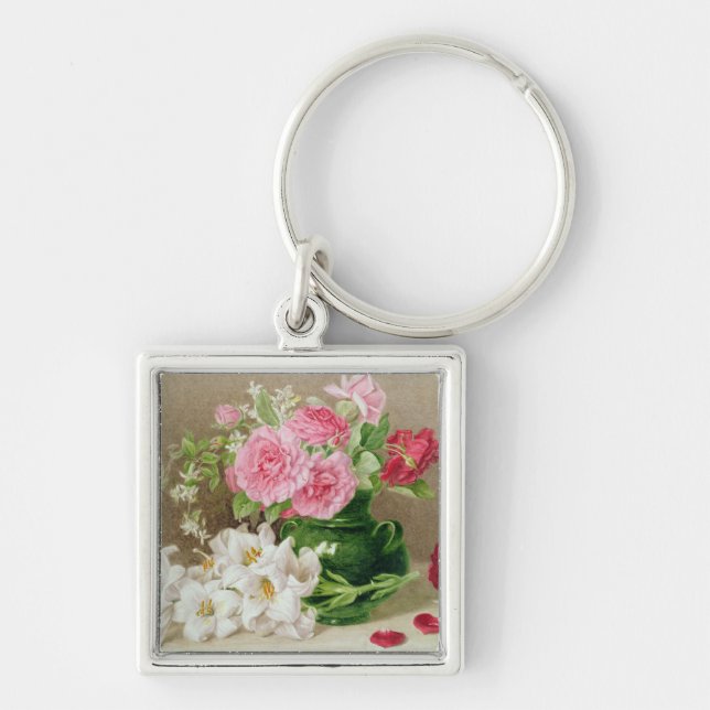Ro och liljar fyrkantig silverfärgad nyckelring (Framsidan)