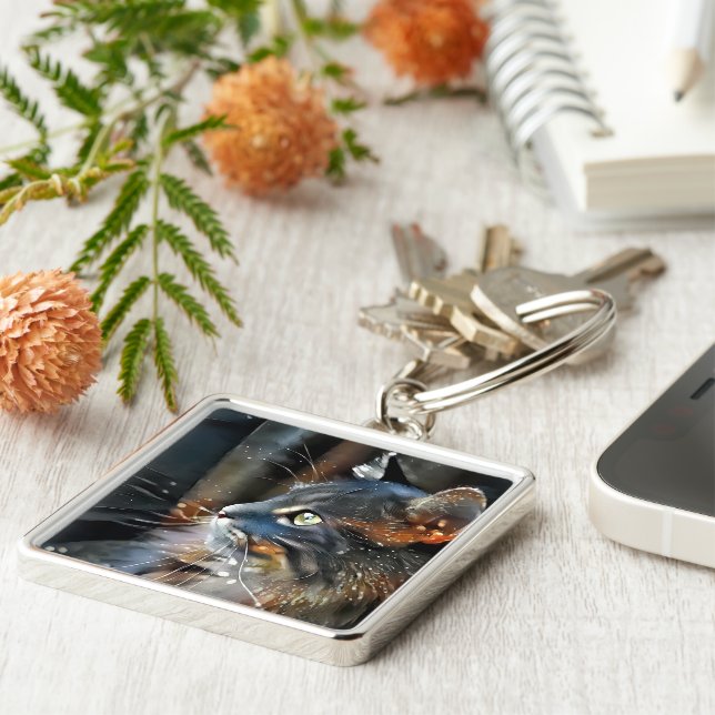 Ro och Magic Light Fyrkantig Silverfärgad Nyckelring (Sidan)