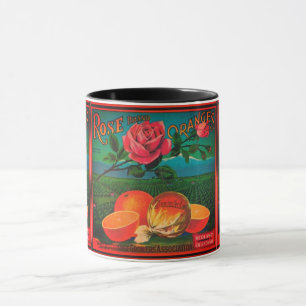 Ro och orange vintage annons för frukt mugg