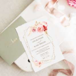 Ro och Pampas Grass Guld Ram Bröllop Inbjudningar