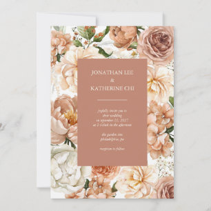 Ro och Peonies Terracotta Elegant Blommigt Inbjudningar