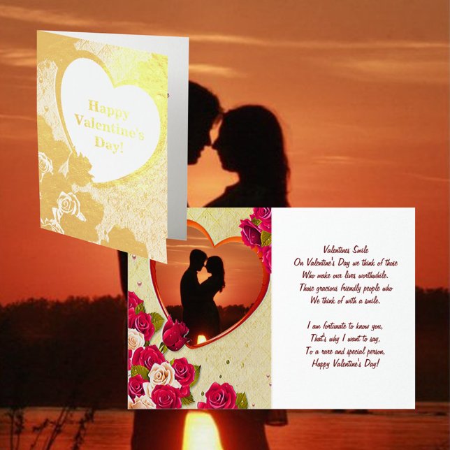 Ro och Ram Alla hjärtans dag och citat Folierat Kort (Roses and Heart Frame Valentine's Day & Quote Foil Card)