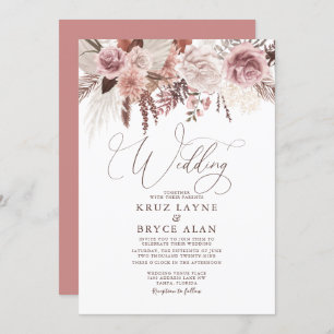 Ro och torkad Blommigt Pampas Grass Boho Bröllop Inbjudningar