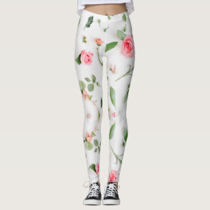 Ro och znia-blommönstret på vit bakgrund leggings