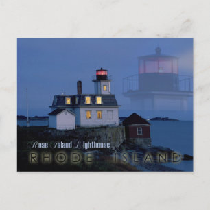 Ro-ön fyr på natten, Rhode island Vykort