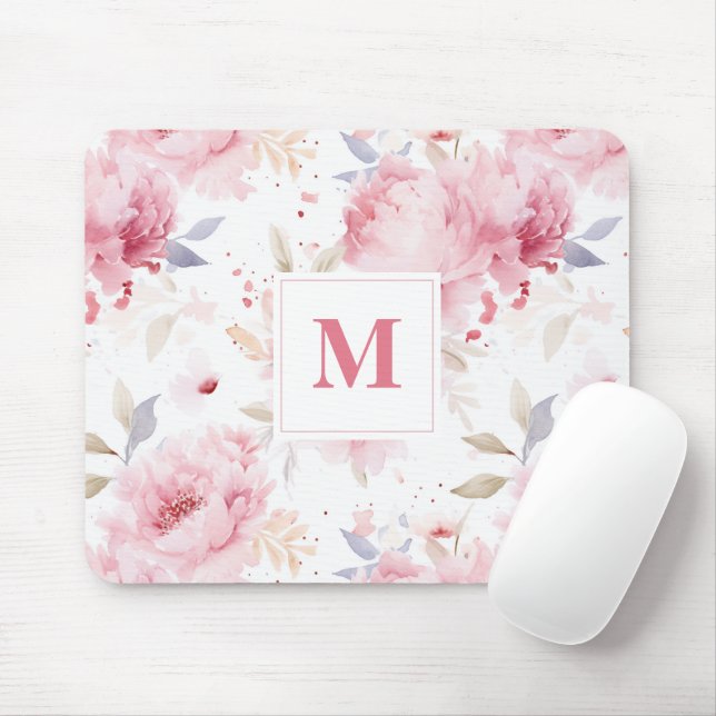 Ro Peonies Anpassningsbar Monogram Musmatta (Med mus)