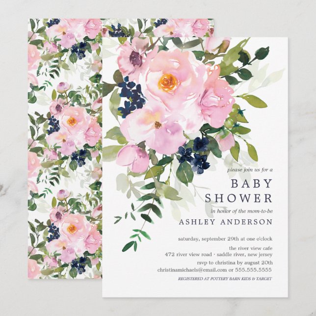  Ro & Peonies Baby Shower Inbjudningar (Fram/baksida)