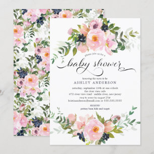Ro & Peonies Blommigt Baby Shower Inbjudningar