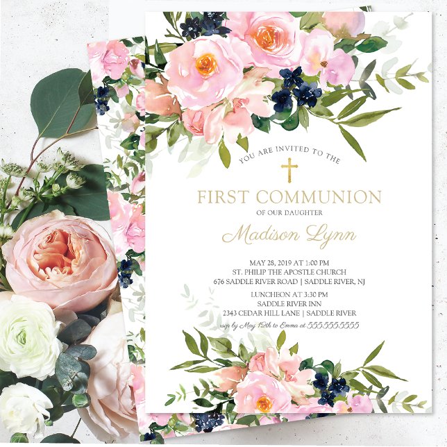  Ro & Peonies First Communion Inbjudningar (Skapare uppladdad)