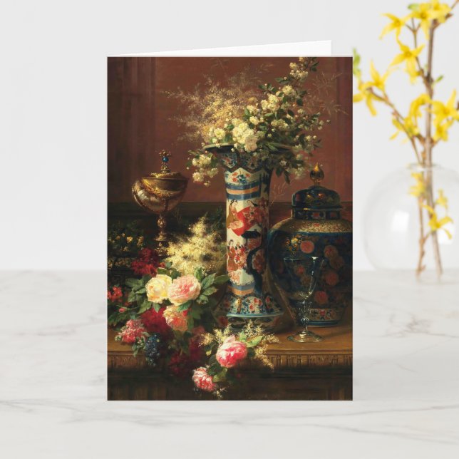 Ro, Peonies, Glöm mig-nots i japanska Vas Kort (Gul blomma)