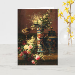 Ro, Peonies, Glöm mig-nots i japanska Vas Kort