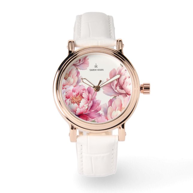 Ro Peonies Rosa initialer personlig eWatch Armbandsur (Framsida)