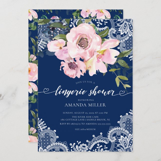  Ro & Peonies Snöre Möhippa Lingerie Shower Inbjudningar (Fram/baksida)