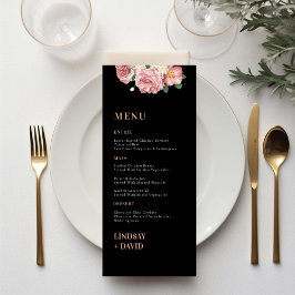 Ro Peony Flowers på Black Menu Card Meny