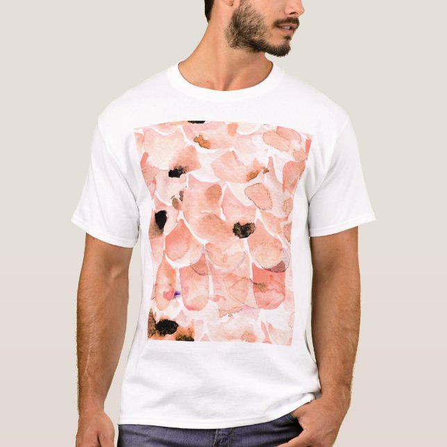 Ro, peony och löv, vattenfärgen mönster. t shirt (Framsida)