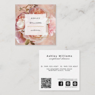 Ro & Peony QR Code Elegant Modern Blommigt Square Fyrkantigt Visitkort