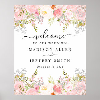 Ro Peony  Rosa Blommigt Bröllop Välkomstecken Poster