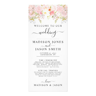 Ro Peony  Rosa Bröllopsprogram Reklamkort