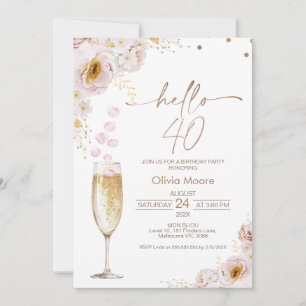Ro Petals Champagne Glass Hej 40 födelsedagar Inbjudningar