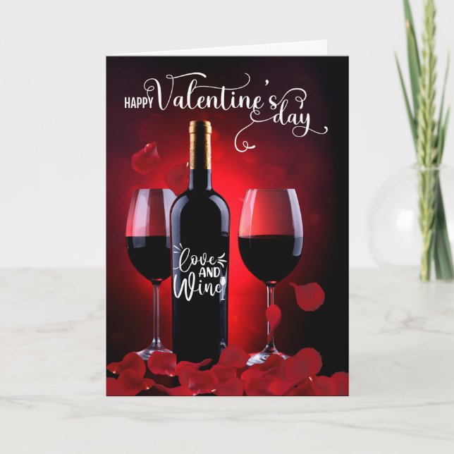 Ro Petals och Vin Valentindagen Helgkort (Framsida)