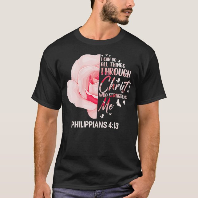 Ro Philippians 4 13 Christian Bible Verse Rosa T Shirt (Framsida)
