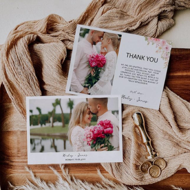 Ro Photo Tackto You Card Bröllop Inbjudningar (Rose Photo Thank You Card Wedding)