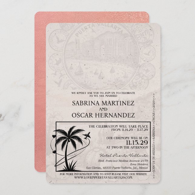 Ro Puerta Vallarta-passet Bröllop Inbjudningar (Fram/baksida)