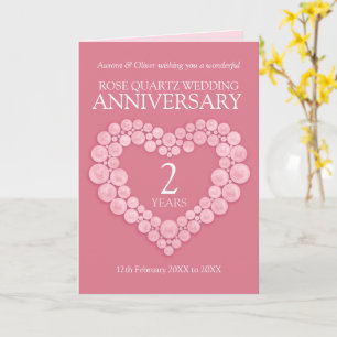 Ro Quartz 2:a bröllop-årsdagen rosa hjärta Kort