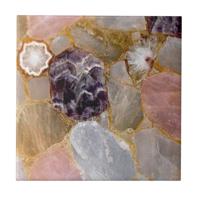 Ro Quartz, Amethyst, White Geode, Gemstone Print Kakelplatta (Framsidan)
