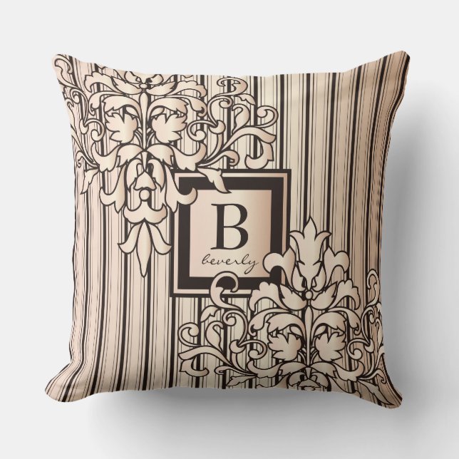 Ro Quartz Damask Rand Monotone Neutralt Girly Kudde (Framsida)