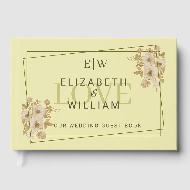 Ro Ram - Monogram Celestial Gult Bröllop Gästböcker (Framsida)
