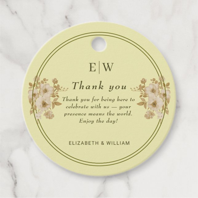 Ro Ram - Monogram Celestial Gult Bröllop Gåvor Etiketter (Framsida)