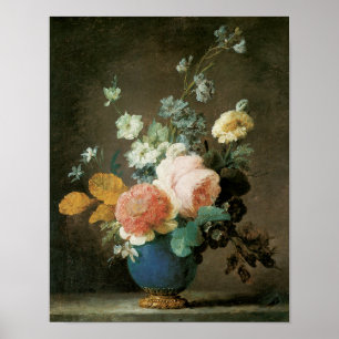 Ro, Ranunculus och andra blommor i Blå Vas Poster