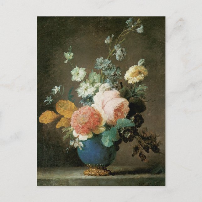 Ro, Ranunculus och andra blommor i Blå Vas Vykort (Framsida)