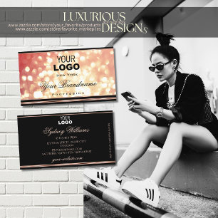 Ro Red Golden Glitter och Logotyp Elegant Black Visitkort