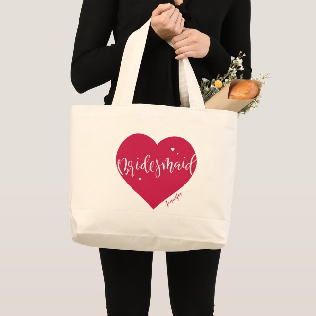 Ro Red Hjärtat and script personlig bridesmaid Jumbo Tygkasse (Framsida (produkt))