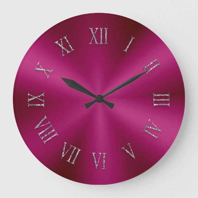 Ro Red Metallic Clock med romerska siffror Stor Klocka (Framsida)