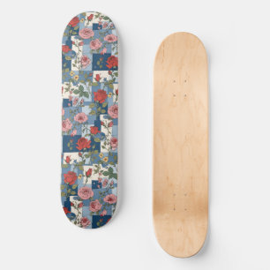 Ro Retro Blue Jean Denim Patchwork Blommigt Mini Skateboard Bräda 18,5 Cm