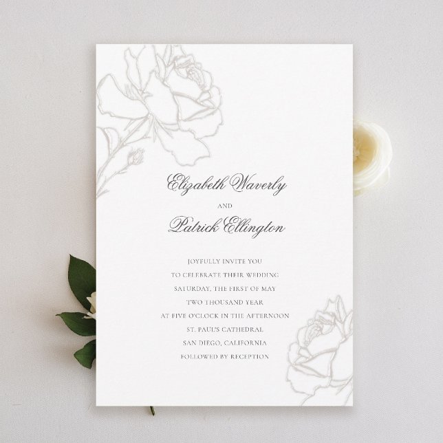 Ro Rik Elfenbenskustens minimalistiska svarta Bröl Inbjudningar (formal traditional wedding invitation rich ivory roses black tie modern classic elegant minimalist)