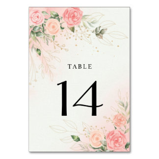 Ro Romantic Watercolor Bröllop Rosa Blommigt Bordsnummer